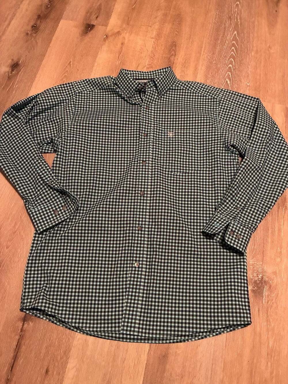 Ariat Pro Series Long Sleeve Button Down Shirt Size M Black Teal Plaid